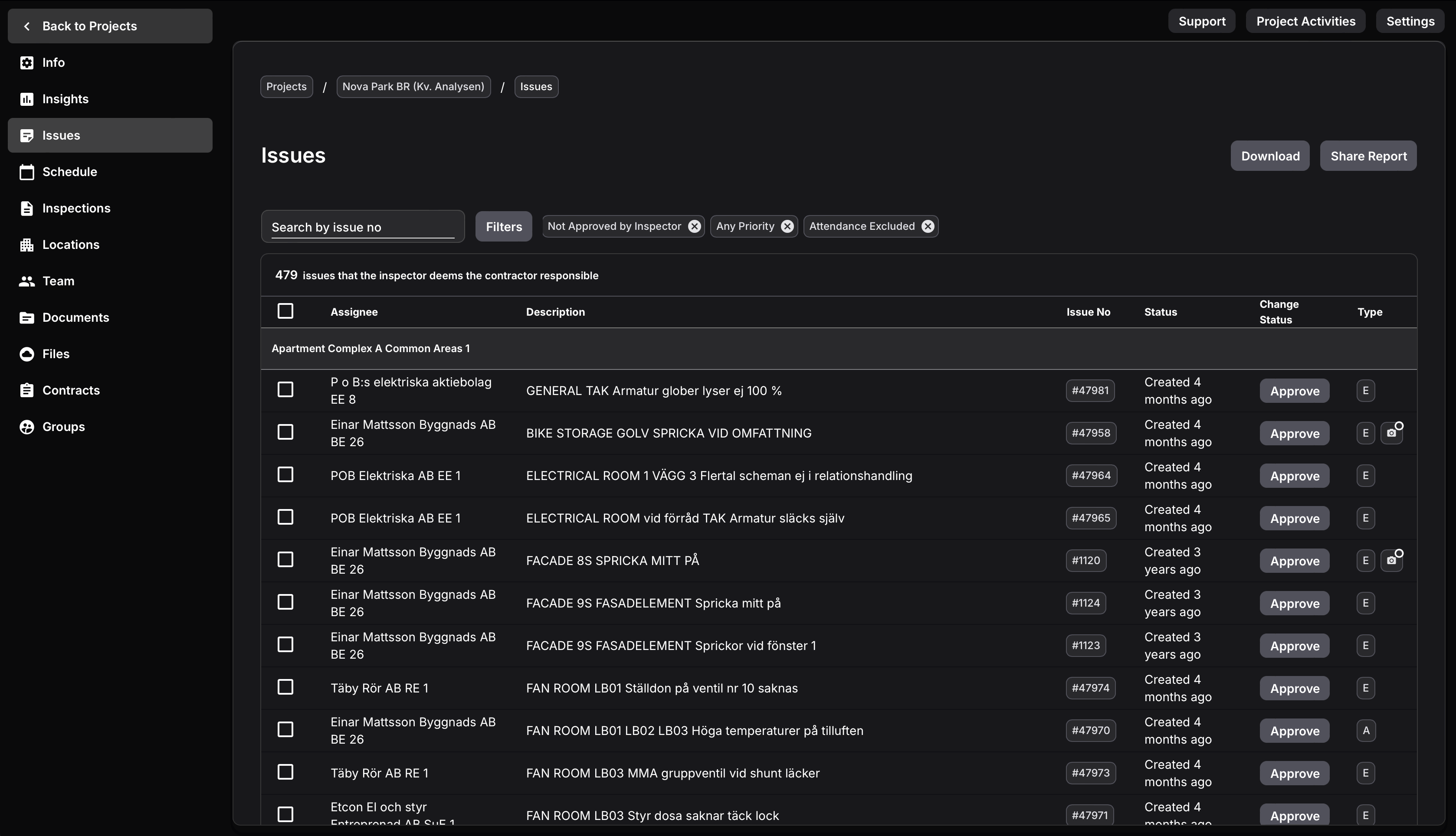 iSpect issues view 2023 (dark mode)